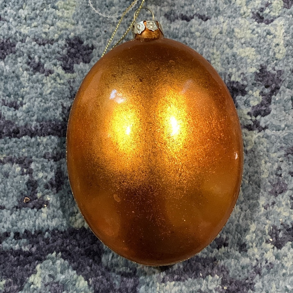 Vintage look deer in rose gold leaf inside domed 5” oval Christmas ornament - Picture 2 of 5